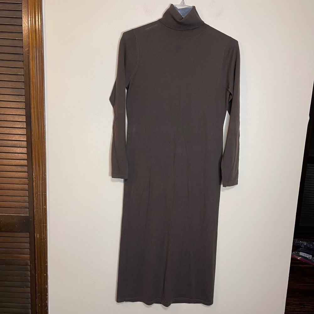 Sutton Studio Womens Brown 100% Wool Turtleneck Long Sleeve Midi Sweater Dress L